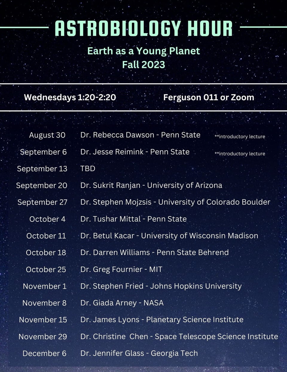 Astrobiology 2023 Fall Seminar