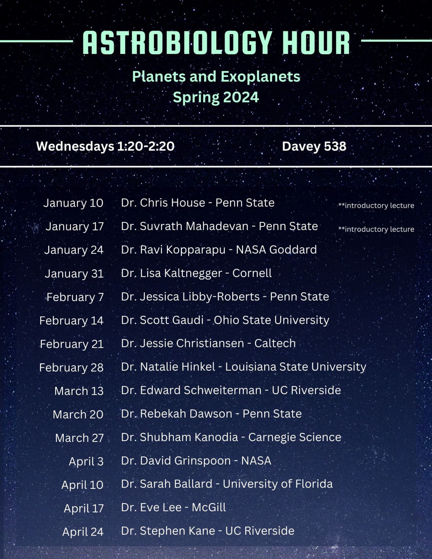 Astrobiology 2024 Spring Seminar